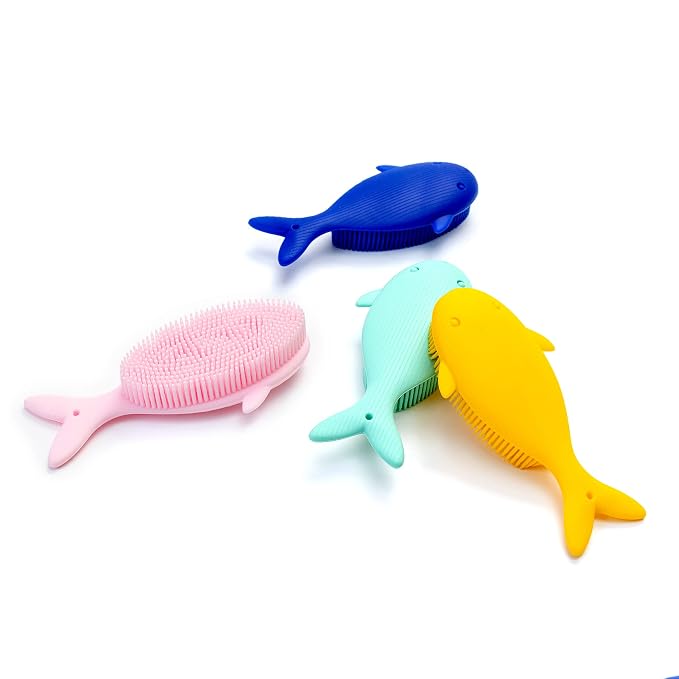 Premium Sensory Brush for Kids or Autism,Soft Silicone Body Scrubber,2 in 1 Sensory Room Occupational Therapy Fidget Brushes,Silicone Loofah,Pets Shower Brushes Bath Brush Shampoo Brush(Whale-Teal)