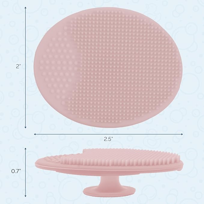 S&T INC. Cradle Cap Brush for Baby, 2 Pack, 2" x 2.5", Pink | Exfoliating and Massaging, Cleansing Brush for Baby, Silicone Bristles, Rinses Clean, Suction Cup Handle