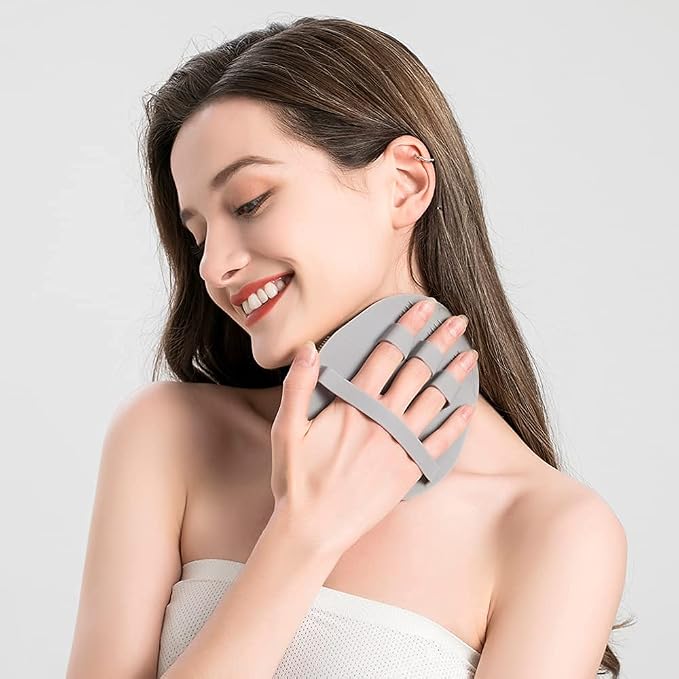 1 Pack Silicone Shower Brush, Body Wash Exfoliating Skin Massage Scrubber | Soft Dry Skin Brushing Glove Loofah, Fit for Sensitive and All Kinds of Skin,Gray