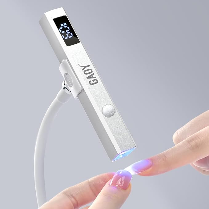 GAOY Handheld UV Light for Gel Nails with Stand, Cordless Nail Lamp, Silver | Rechargeable, LCD Display, USB, Nail Dryer, Fast Curing, Nail Fix, Travel, DIY at Home Salon, Gift for Women, Manicurist