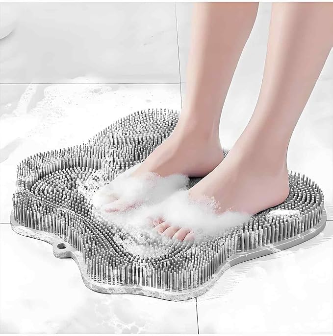 Silicone Shower Foot Scrubber, Shower Feet Mat with Non Slip Suction Cups, Foot Brush Pad