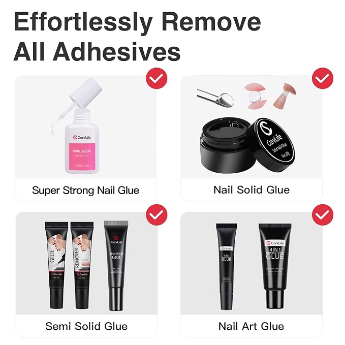 Curvlife 20ml（2pcs）Pinpoint Nail Glue Remover for Press on, Multi-Functional Remover for Nails Tips, Non-Acetone Nail Polish Remover, Gentle Glue Remover for Gel x Nails
