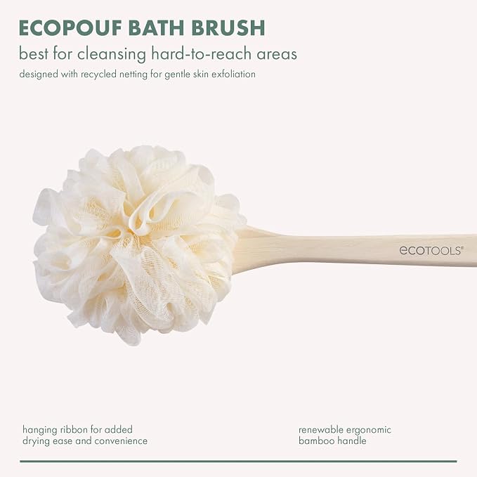 Bath Pouf with Handle - Hard-to-Reach Cleansing Sponge - EcoPouf Bath Brush - Assorted Colors (Pack of 2)