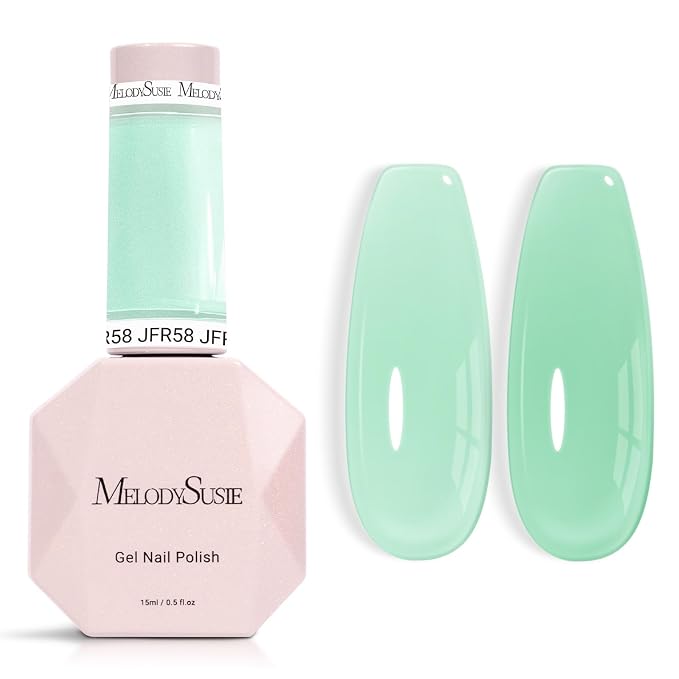 MelodySusie Milky Green Gel Nail Polish, 0.5Fl.oz Jeweliver Milky Gel Polish Light Sage Green Pastel Color Soak Off UV LED Gel Polish Nail Art Design Manicure Gift for Girls Salon DIY At Home JFR58