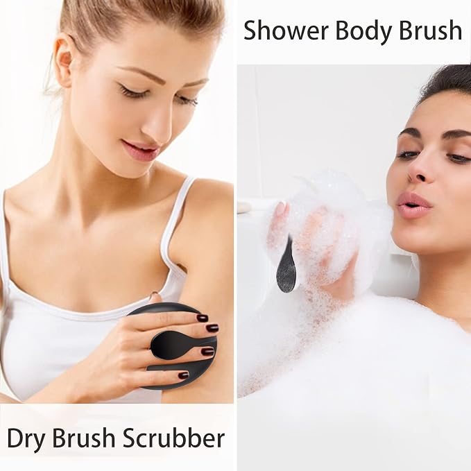 Dry Brushing Body Exfoliating Brush, Anti Slip Body Scrubber for Shower, Shower Body Cleaning Brush for Deep Cleansing & Soften Skin, Improve Circulation (Black-2 Pack)