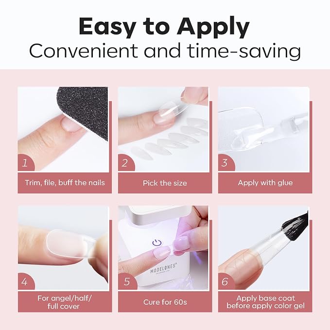 modelones Long Almond Guiding Line Nail Tips, Stiletto Soft Gel Tips Fake Nails False Acrylic Extensions Seamless Accurate Positioning Scale Line, Full Matte Professional Nail Salon 216PCS 12Sizes