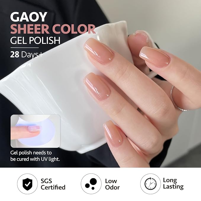 GAOY Jelly Gel Polish Set, Silky Cream Pink Nude Shades, Sheer Long Lasting Gel for Home & Salon Manicure