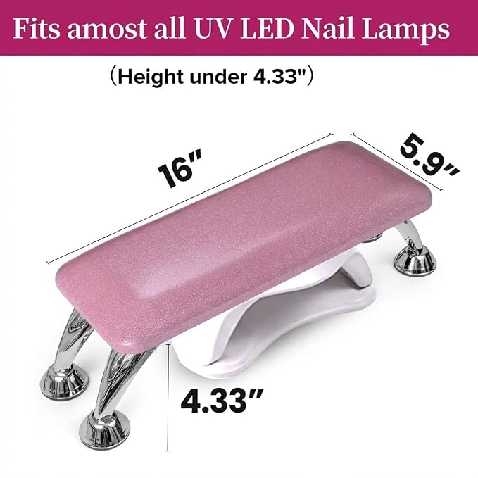 Arm Rest for Nails Tech, Easy Clean Nail Arm Rest, Reduce Back Pain for Nails Tech, Sturdy Support Armrest for Nails Fits UV LED Nail Lamp Underneath, Salon & Home Use (Pink Glitter)