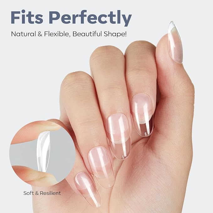 Modelones Medium Round Oval Nail Tips 510pcs Pre-etched Soft Press On Nails | Half Matte Full Cover Clear Acrylic Gel Kit False Press on Nails for Extension DIY Salon 15Sizes