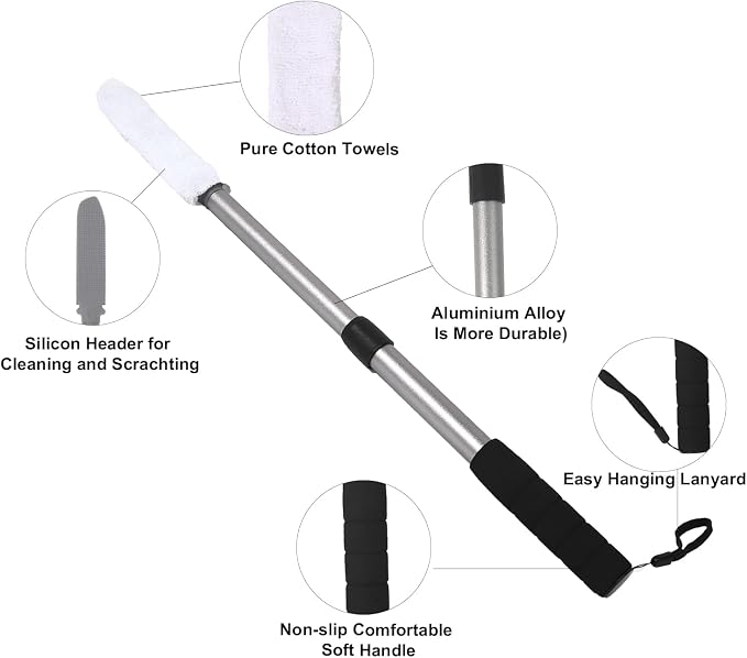 EASACE Updated Toe Cleaning Brush Lotion Applicator with Long Handle, 18.5-29in, Plastic, White, 4 Reusable Drying Covers, for Seniors, Elderly, Disabled Men and Women