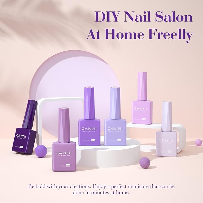 CANNI 9ML Gel Nail Polish Set, 6 Purple Shades UV LED Soak Off Gel Polish | Smooth Application • Highly Pigmented • Glossy Finish • Long-Lasting Wear • Nail Art • Salon DIY Manicure • Easy Application