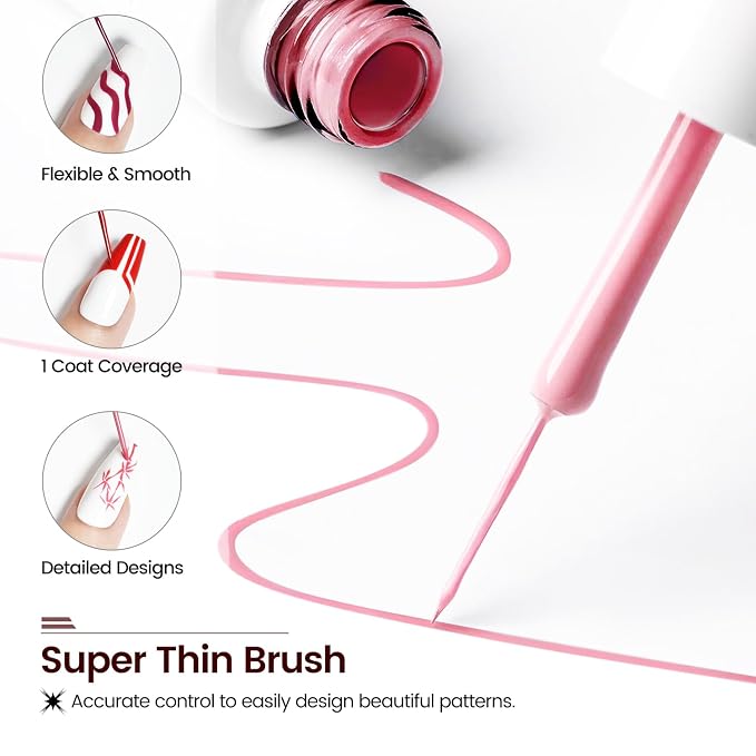 JODSONE 10pcs Nail Art Gel Liner Set,3D Nail Art Pens Effect for Fine Lines,Thin Brush Detail Polish,DIY Painted Nails at Home Salon,Liner Gel Nail Polish for Girls & Women