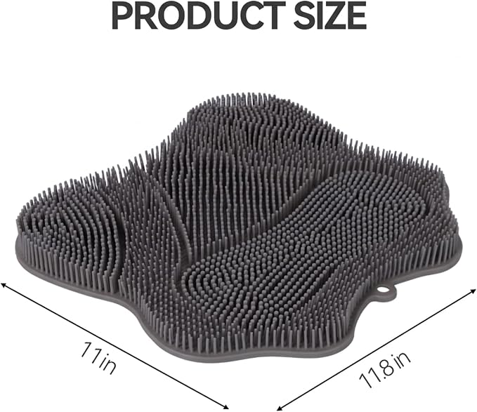 ozner Silicone Shower Foot Scrubber Mat, Back Washer Bath Wash Pad Exfoliating & Massage, Wall Mounted Slip Strong Suction Cups for Use in Cleaner Men and Women (Grey)