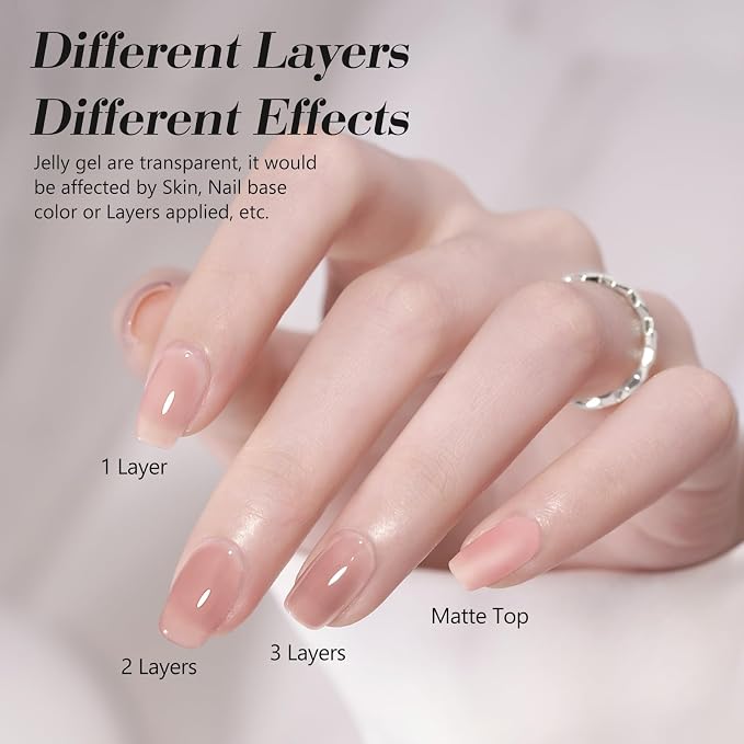 CANNI 9ML Jelly Gel Nail Polish Set, 6 Nude Pink Shades UV LED Soak Off Gel | Smooth Application • Highly Pigmented • Glossy Finish • Long-Lasting Wear • Nail Art • Salon DIY Manicure • Easy Application