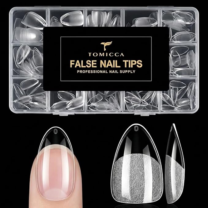 TOMICCA Short Almond Nail Tips 15 Sizes Gel Nail Tips 240Pcs Almond Nails | Clear Press On Nails, Full Cover Pre-shaped Nail Extension Tips, Acrylic Fake Short Nails for Home DIY Nail Salon & Wedding