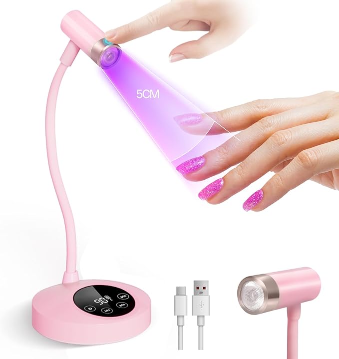 12W UV Nail Lamp, Smart Sensor, Rechargeable, 4 Timers | Quick Dryer Curing Light Foot Control Gooseneck UV Nail Dryers with Gooseneck