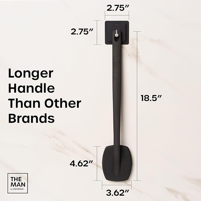 The Man 18.5 Inch Silicone Back Scrubber for Men | Long handle reaches back, shoulders, legs and feet; soft silicone bristles cleanse and exfoliate with body wash