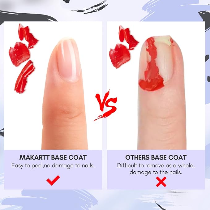 Makartt Peel Off Gel Base Coat 15ml, Easy Removal for Practice | Clear, No Soaking or Filing, Damage-Free for Weak & Thin Nails, UV/LED Lamp Needed, Beginner-Friendly Peelable Base