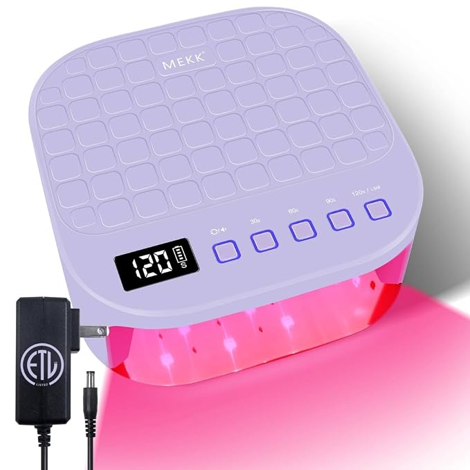 MEKK Red Light UV LED Nail Lamp, Cordless Professional UV Nail Light | Auto Sensor, Flash Cure, Cordless,Rotatable LCD, Checkered Design,Low Heat,No Harm, Suitable for Salon and Home-Purple