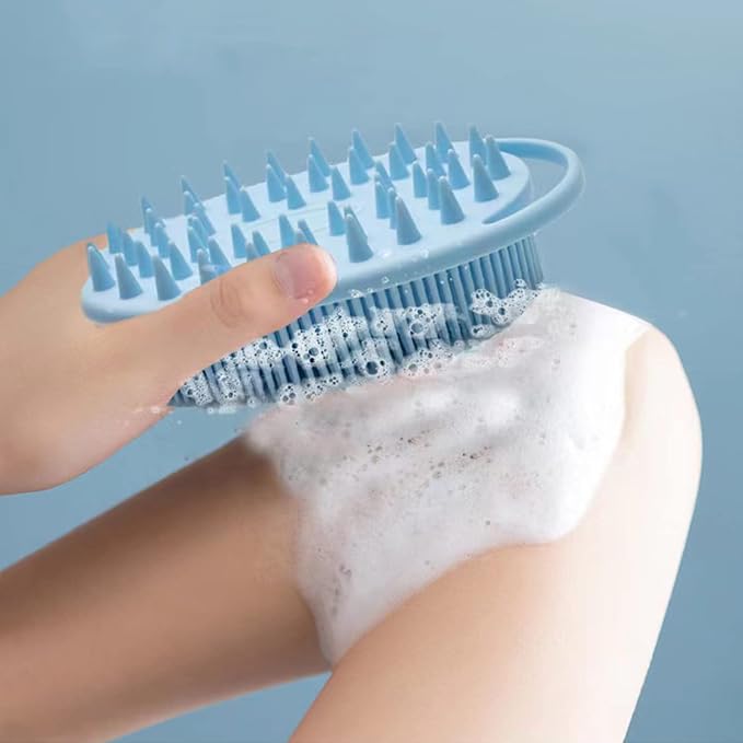 Blue Silicone Exfoliating Body Shower Scrubber Brush - Soft for Kids & Adults, All Skin Types