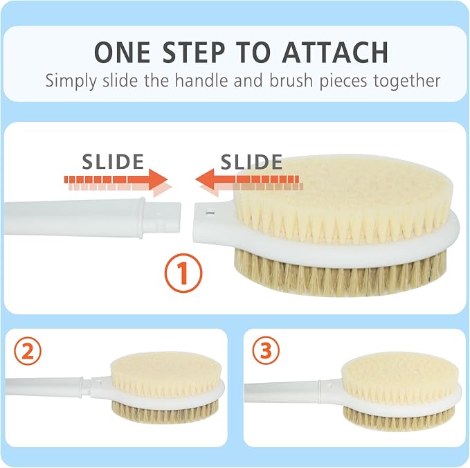 Shower Brush with Soft and Stiff Bristles, 20.5" Extended Long Handle Back Scrubber Dual-Side Bath Brush Body Exfoliator for Wet or Dry Brushing (Super Long Handle)