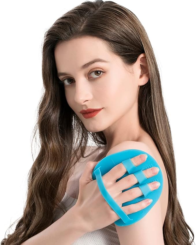 1 Pack Pure Silicone Food-Grade Body Brush Shower Cleansing Scrubber | Gentle Exfoliating Glove Soft Bristles (Blue)