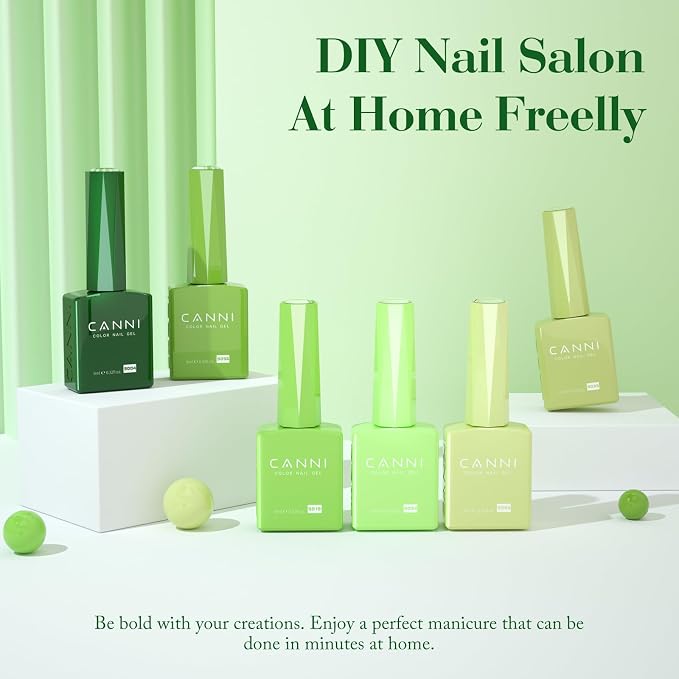 CANNI 9ML Gel Nail Polish Set, 6 Green Shades UV LED Soak Off Gel Polish | Smooth Application • Highly Pigmented • Glossy Finish • Long-Lasting Wear • Nail Art • Salon DIY Manicure • Easy Application