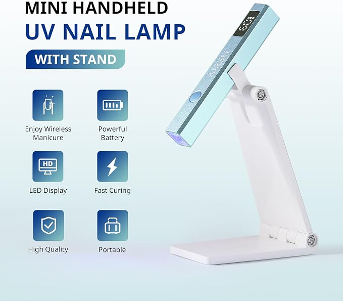 AIRSEE Cordless Mini Nail Lamp with Display & Stand for Gel Nail,Green | 2 Times & Rechargeable, USB Nail Dryer for Fast Cure,Rhinestone Glue Decoration,Gel Nail Strips