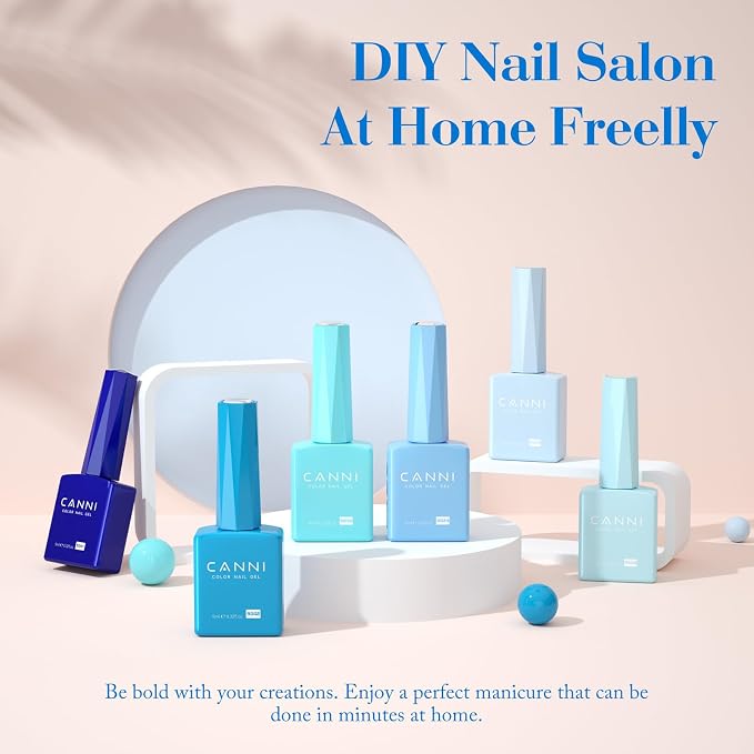 CANNI 9ML Gel Nail Polish Set, 6 Blue Shades UV LED Soak Off Gel Polish | Smooth Application • Highly Pigmented • Glossy Finish • Long-Lasting Wear • Nail Art • Salon DIY Manicure • Easy Application