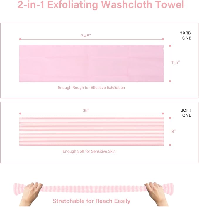 Yiclick Exfoliating Washcloth Towel - Exfoliating Body Scrubber, Loofah Wash Sponge - Korean & Japanse & African Washcloth - Soft + Rough Exfoliating Back Scrubber - for Senstive and Rough Skin
