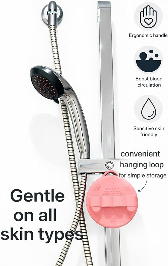 Hygienic Silicone Body Scrubber, Exfoliating Body Scrubber for Sensitive Skin, Eco Friendly Shower Scrubber for Body, Silicone Body Brush for Showering (Pink)