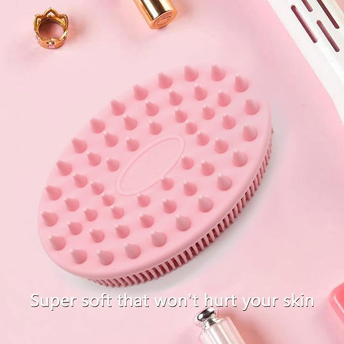 Silicone Body Scrubber, Silicone Dish Scrubber, Super Soft Silicone Loofah, Double-Sided for Lathering and Scalp Massaging, Easy to Clean Body and Dish Exfoliator-Pink