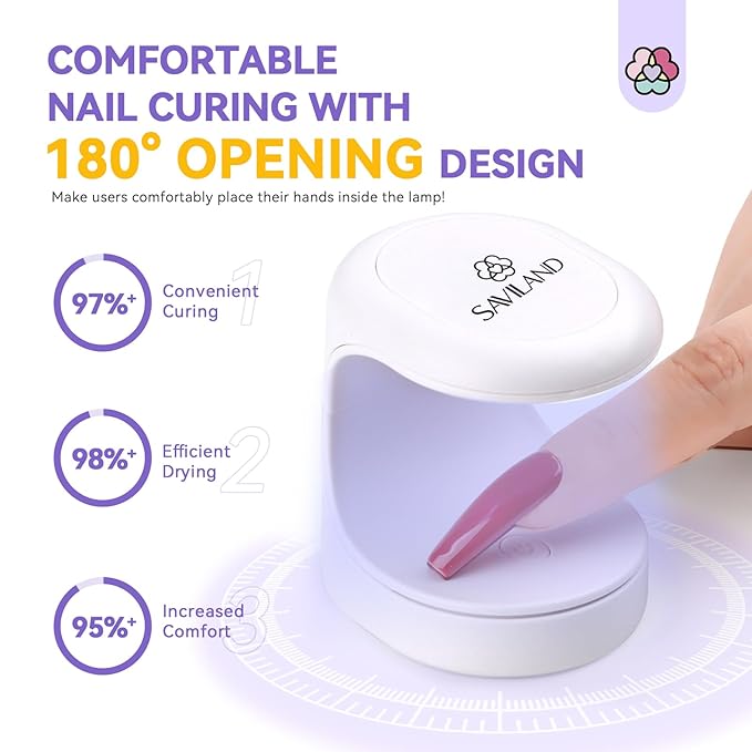 SAVILAND Gel Nail Glue Kit with UV Lamp for Nail Tips and Press Ons, 15 mL | 60-second flash cure, low-odor bubble-free formula, 4-in-1 use for nail tips, rhinestones, base coat and nail repair