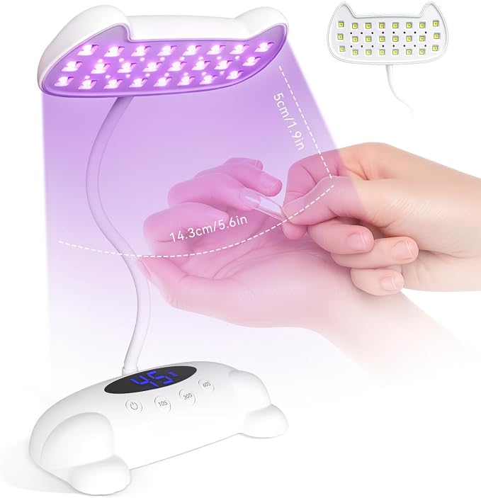 AORAEM UV Nail Lamp for Gel Polish with Auto Sensor & 3 Timers, White | 48W LED Nail Light, Rechargeable Gooseneck Flash Cure Nail Lamp for Salon Home DIY Use