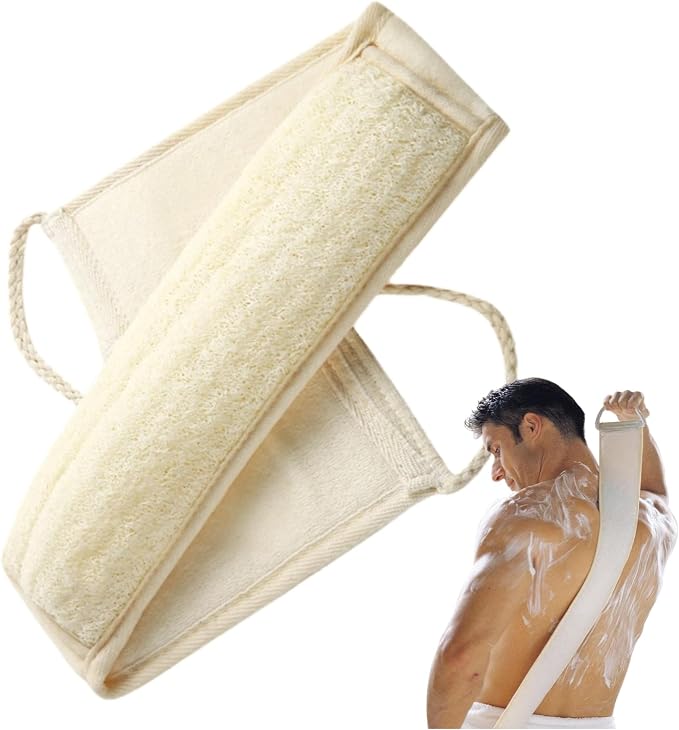 Natural Loofah Sponge, Exfoliating Body Scrubber for Men Women, Loofah with Handle, Exfoliating Back Scrubber for Shower Set, Deeply Clean & Invigorate Your Skin (1 pcs in Box)
