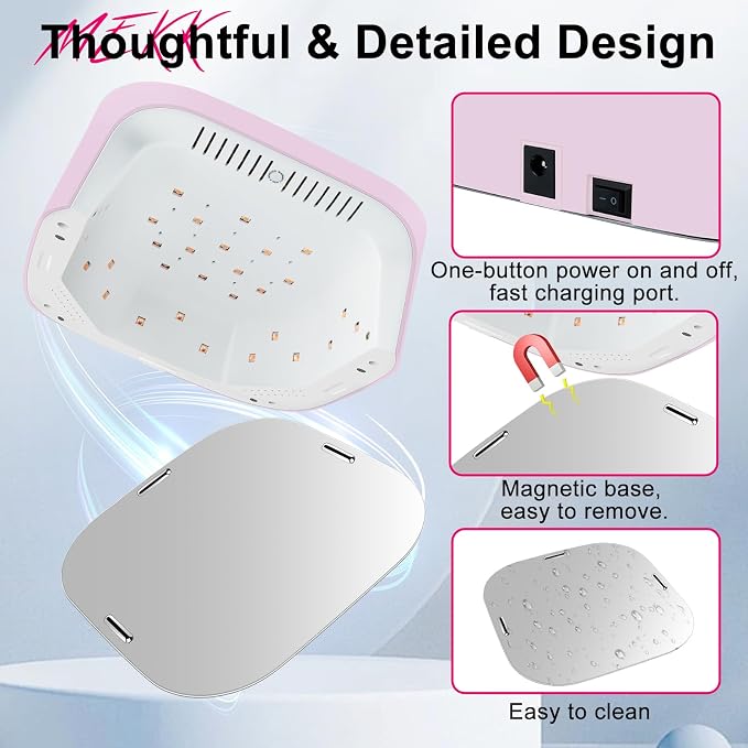 MEKK Red Light UV LED Nail Lamp, Cordless Professional UV Nail Light | Auto Sensor, Flash Cure, Cordless,Rotatable LCD, Checkered Design,Low Heat,No Harm, Suitable for Salon and Home-Pink