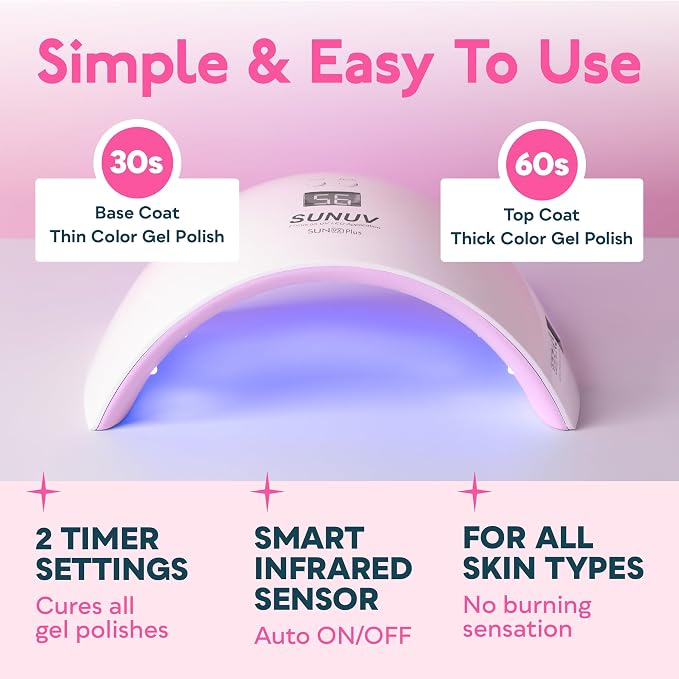 SUNUV UV LED Nail Lamp, UV Light for Gel Nail Polish Dryer SUN9Xplus Pink | Auto Sensor with 2 Times & Display,Portable for Hands & Feet,Fast Curing Lamp for All Gel Polishes, Easy to Use DIY Manicure
