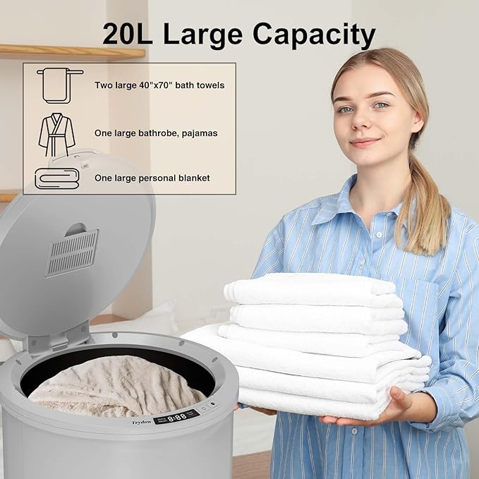 Trydow Ultra Large Capacity Towel Warmer Bucket, Rapid Heating with Timer, One-Button Digital Display Control, Safety Lock, Gifts for Him & Her, Auto Shut-Off, Fits 2 Large, Blanket, Bathrobe, Gray