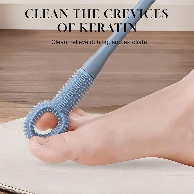 2 Pack Toe Cleaning Brush & Toe Scrubber with 15.7" Long Handle, Shower Foot Scrubber for No Bending, Exfoliating & Anti-Itch Brush, Perfect for Seniors, Pregnant Women, Men & Women (Gray Blue)