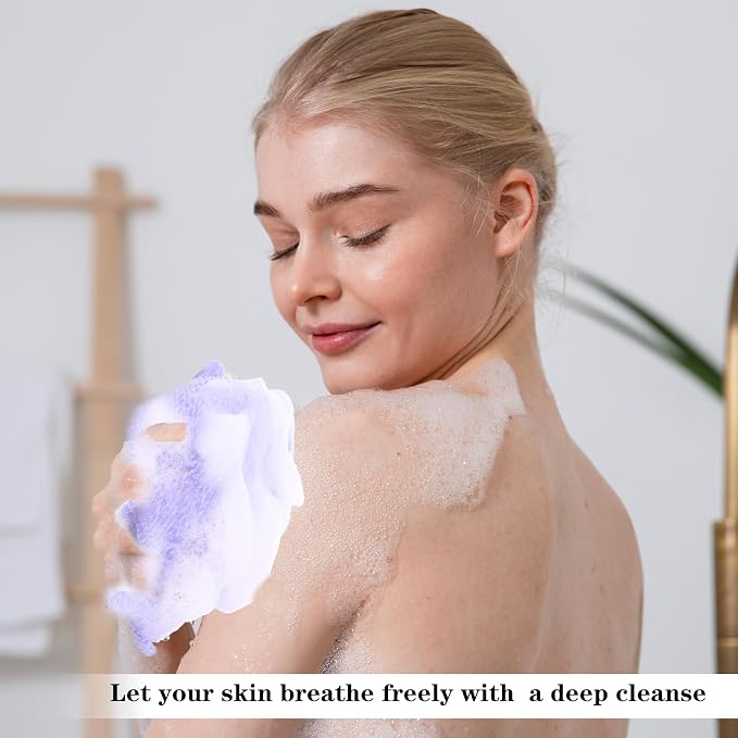 3pcs Exfoliating Back Scrubber for Shower, Double-Sided Back Scrubber Shower Towel with Handles Washcloth Bath Tool in Shower for Women and Men Deep Cleans Skin