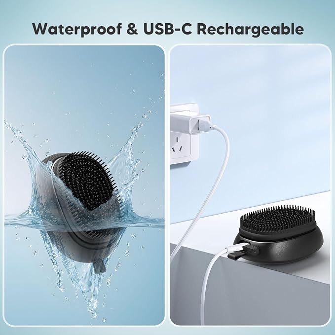 Electric Sonic Body Scrubber – Food-Grade Soft Silicone Shower Brush & Loofah Alternative, Gentle Exfoliating & Deep Cleaning, Removes Dry Skin, Boosts Circulation & Revives Skin Glow