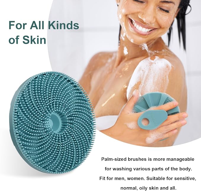 Food-Grade Silicone Body Scrubber Exfoliating & Massaging Brush, Dark Green | INNERNEED Hygienic Shower Scrub Skin Wash Bath Tool for All Skin Types, Lathers Well, Longer Service Life