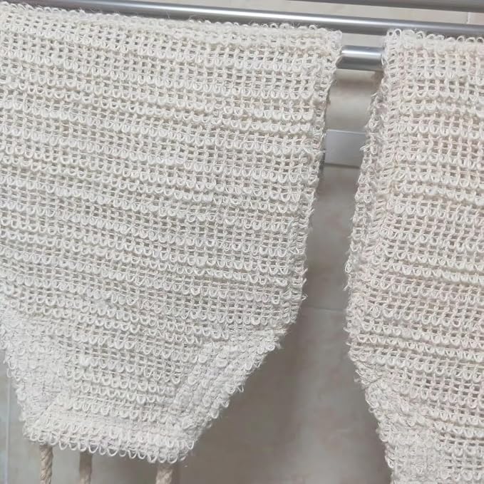 35.5" Long Exfoliating Washcloth Shower Loofah with Handle for Women, Natural Body Scrubber Back Cleaner for Shower, Double Layer Extra Rough Bath Scrubber for Body