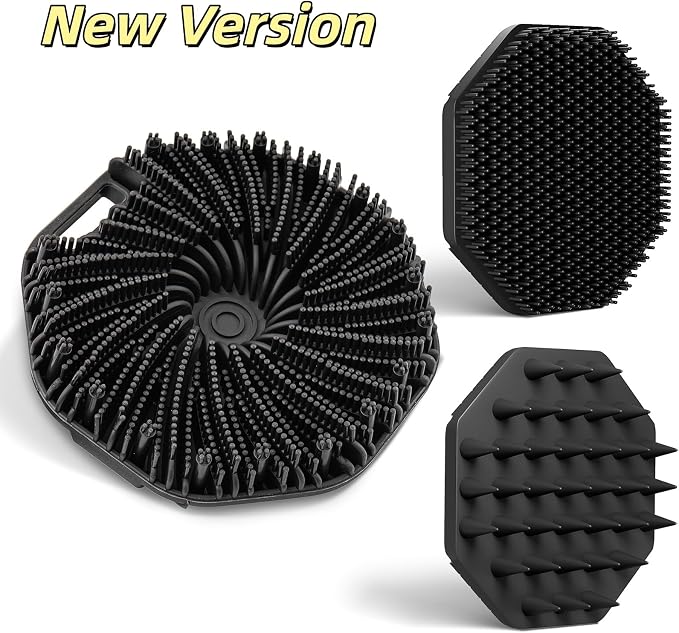3 Soft Silicone Scrubbers - Body Exfoliating Brush Skin Massage Shower Scrubber Body Buffer, with Super Soft Handheld Facial Cleansing Brush, with Hair Shampoo Brush Scalp Massager (Black)