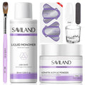 SAVILAND Acrylic Nail Kit for Beginners, Home Practice Set | 30g Clear Acrylic Powder and Liquid Set, #12 Nail Brush, Forms & Manicure Tools, For Extensions DIY 3D Nail Art Sculpting