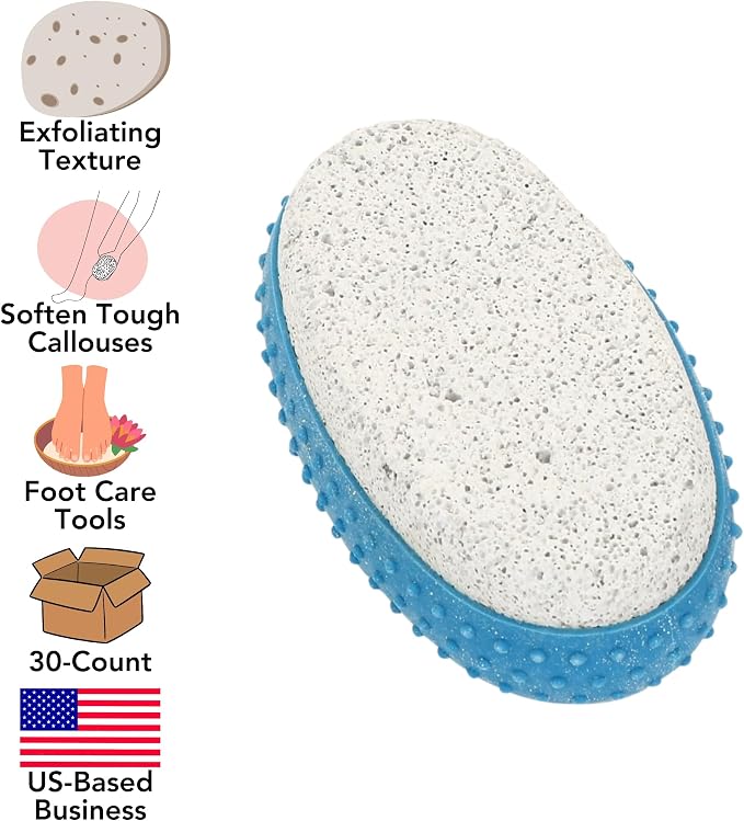 Iconikal Pumice Exfoliating Stones with Rubber Grip, 30-Pack (Blue)