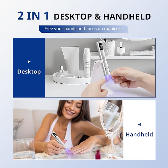 AIRSEE Cordless Mini Nail Lamp with Display & Stand for Gel Nail,Sliver | 2 Times & Rechargeable, USB Nail Dryer for Fast Cure,Rhinestone Glue Decoration,Gel Nail Strips