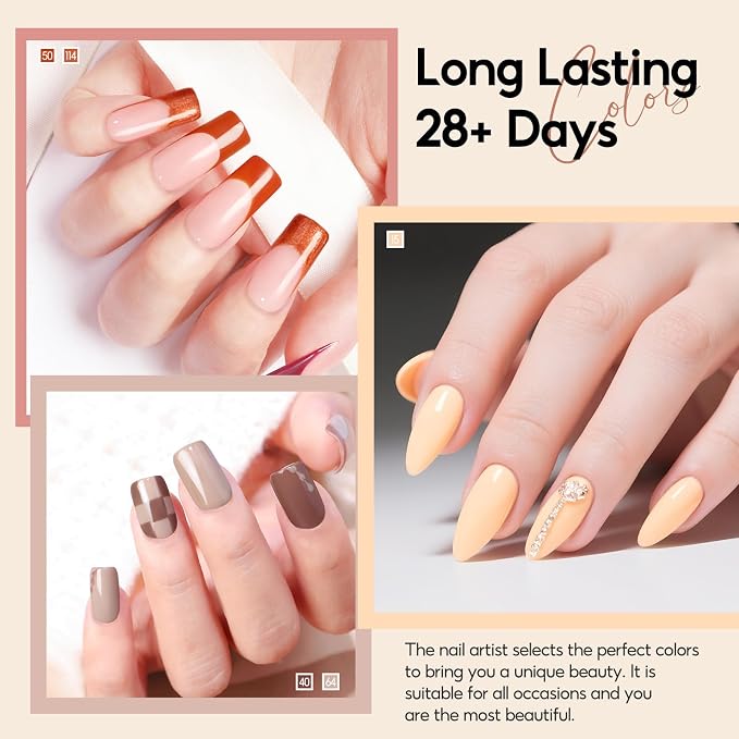 Peacecolor Fall Gel Nail Polish Set, 26PCs Gel Polish Kit 20 Colors Glitter Brown Red Orange 5PCs Matte/Glossy/Glitter Top Base Coat Nail Files Manicure Starter Kit Gifts for Women