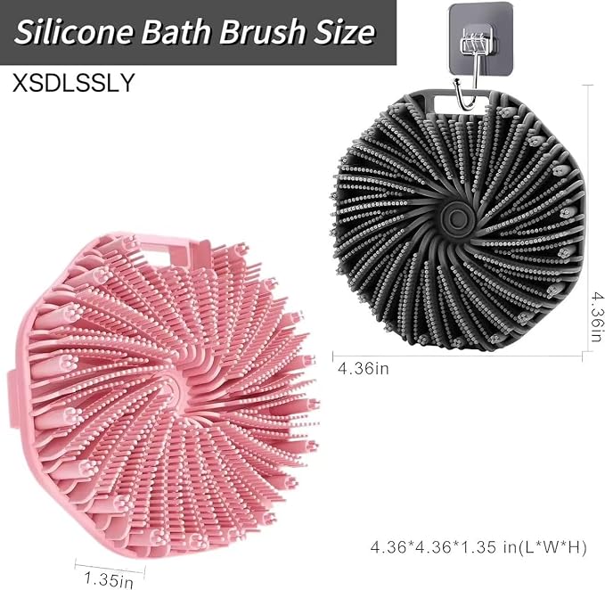2Pcs Silicone Body Scrubber,Exfoliating Body Scrubbers for use in Shower,Silicone Body Brush for Showering and Anti-Slippery Handles for All Skin Types,Eco Friendly Shower Scrubber for Body （Black）