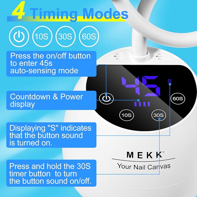 MEKK Gooseneck Flash Cure Nail Lamp, 36W Mini UV Light for Gel Nails | Cordless,Auto Sensor, 4 Timers (10/30/60/90s), Single Nail Detail Work, Portable, USB-C, flower Design, Salon & Home,White